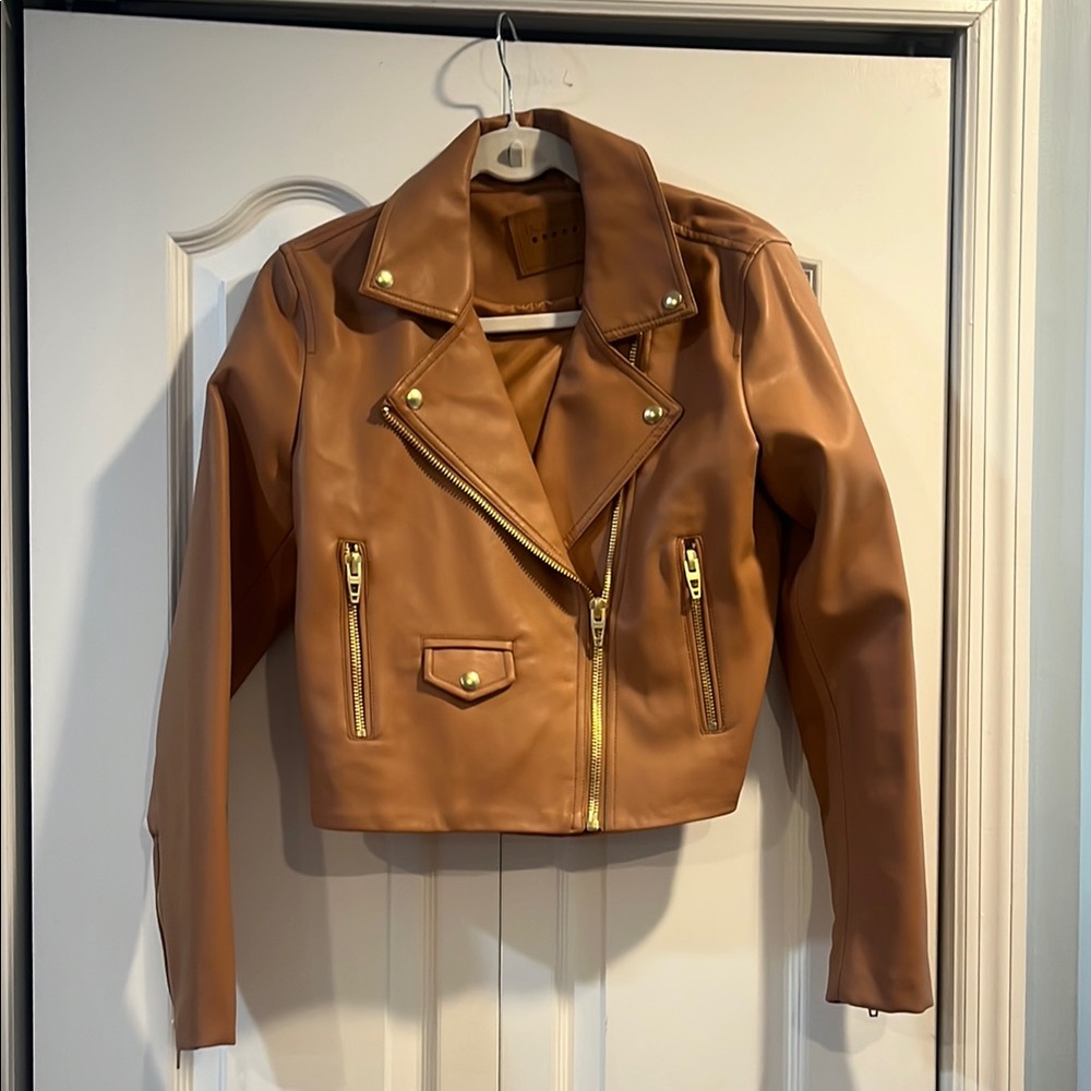 Blank NYC Tan Faux Leather Moto Jacket NWOT
